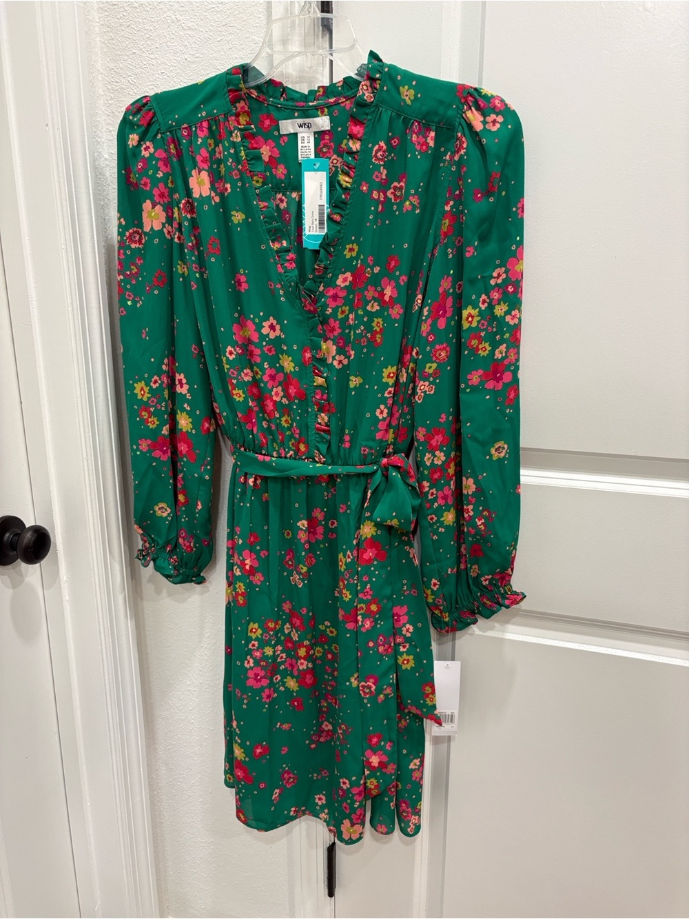 Green Floral Tie-Waist Midi Dress by wisp